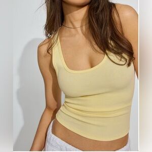 Garage Scoop Neck Yellow Ribbed Tank Top